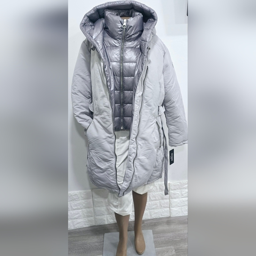 Guess women's gray 2-Layer Hooded Parka size XL new.